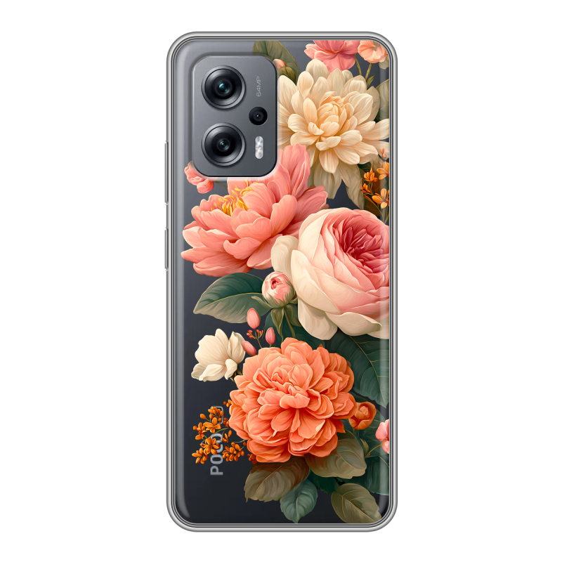 Силиконовый чехол на Xiaomi Poco X4 GT с принтом цветы Силиконовый чехол на Xiaomi Poco X4 GT с принтом цветы