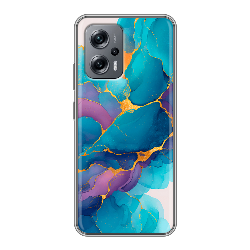 Силиконовый противоударный чехол на Xiaomi Poco X4 GT с принтом Мрамор блестки Силиконовый противоударный чехол на Xiaomi Poco X4 GT с принтом Мрамор блестки