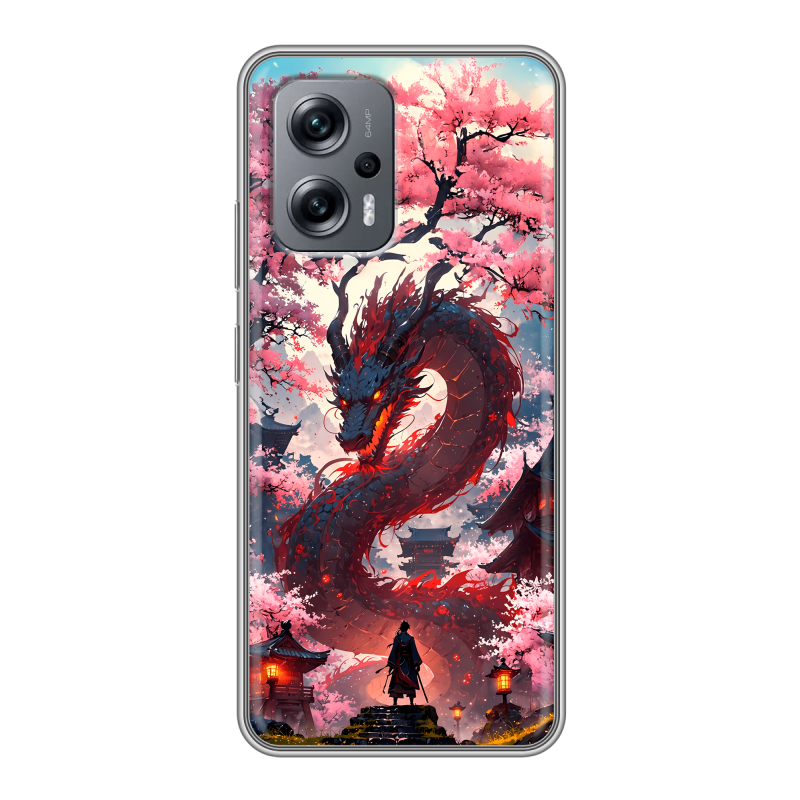 Силиконовый чехол на Xiaomi Poco X4 GT с принтом Дракон Японский Силиконовый чехол на Xiaomi Poco X4 GT с принтом Дракон Японский