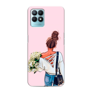Силиконовый чехол на Realme Narzo 50 с принтом Девушка и букет Силиконовый чехол на Realme Narzo 50 с принтом Девушка и букет