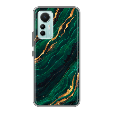 Силиконовый чехол на Xiaomi 12 Lite с принтом Мрамор зеленое золото