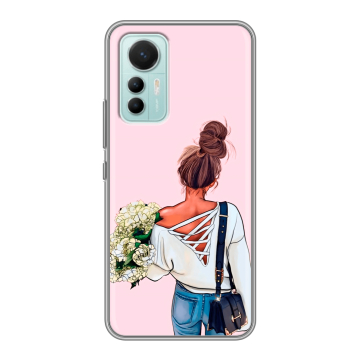 Силиконовый чехол на Xiaomi 12 Lite с принтом Девушка и букет