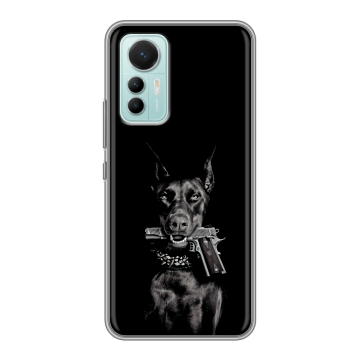 Силиконовый чехол на Xiaomi 12 Lite с принтом Доберман и пистолет