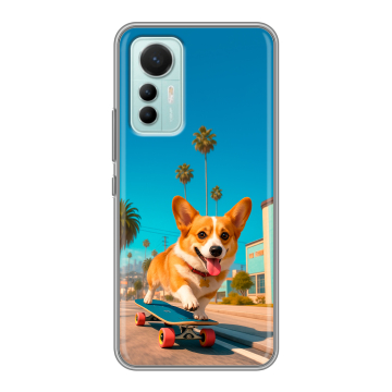 Силиконовый чехол на Xiaomi 12 Lite с принтом Корги на скейте Силиконовый чехол на Xiaomi 12 Lite с принтом Корги на скейте