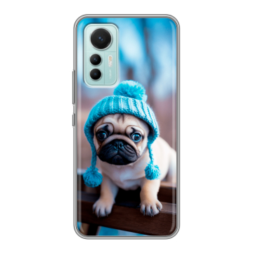 Силиконовый чехол на Xiaomi 12 Lite с принтом Мопс в шапке