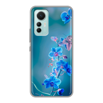 Силиконовый чехол на Xiaomi 12 Lite с принтом Голубые цветы Силиконовый чехол на Xiaomi 12 Lite с принтом Голубые цветы