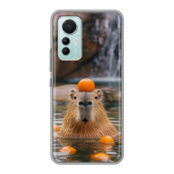 Силиконовый чехол на Xiaomi 12 Lite с принтом Капибара с апельсином Силиконовый чехол на Xiaomi 12 Lite с принтом Капибара с апельсином