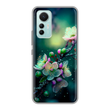 Силиконовый чехол на Xiaomi 12 Lite с принтом Цветы и мрамор Силиконовый чехол на Xiaomi 12 Lite с принтом Цветы и мрамор