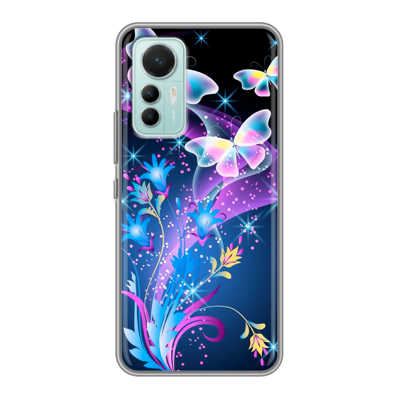 Силиконовый противоударный чехол на Xiaomi 12 Lite с принтом Бабочки Силиконовый противоударный чехол на Xiaomi 12 Lite с принтом Бабочки