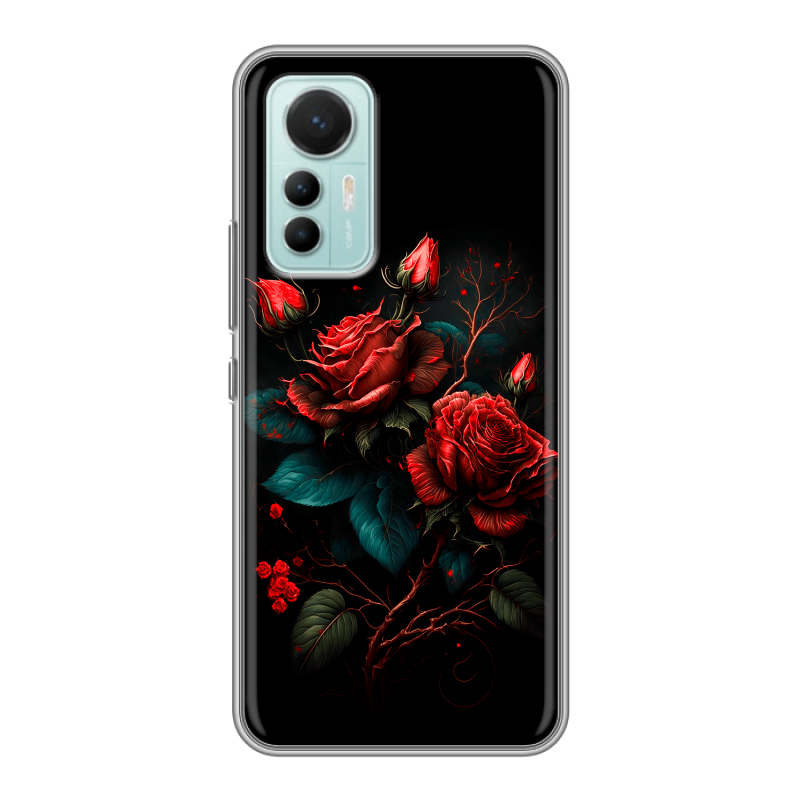 Силиконовый противоударный чехол на Xiaomi 12 Lite с принтом Розы красные Силиконовый противоударный чехол на Xiaomi 12 Lite с принтом Розы красные