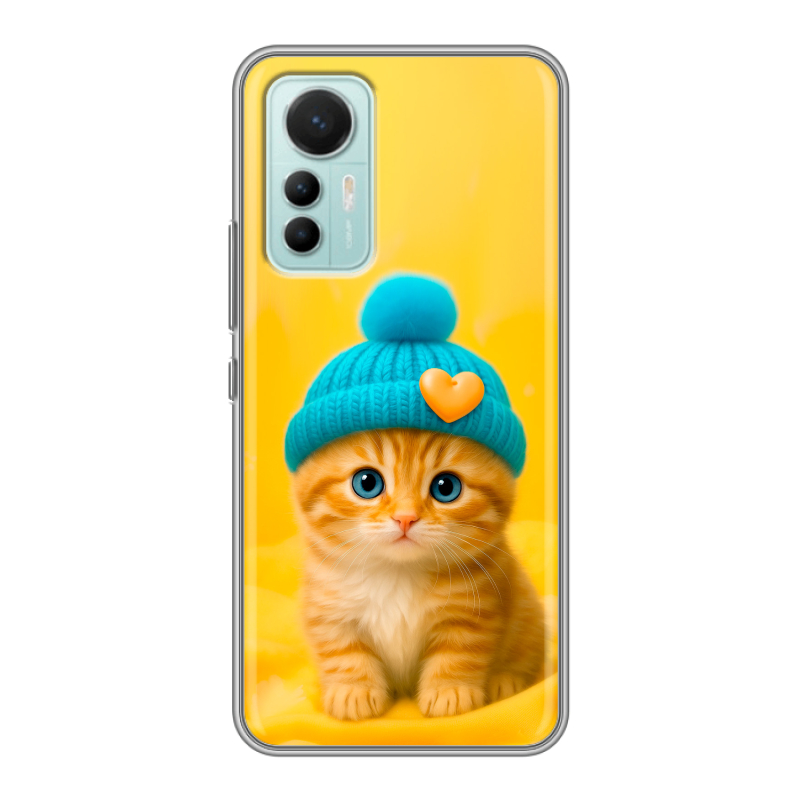 Силиконовый противоударный чехол на Xiaomi 12 Lite с принтом Котенок в шапке Силиконовый противоударный чехол на Xiaomi 12 Lite с принтом Котенок в шапке