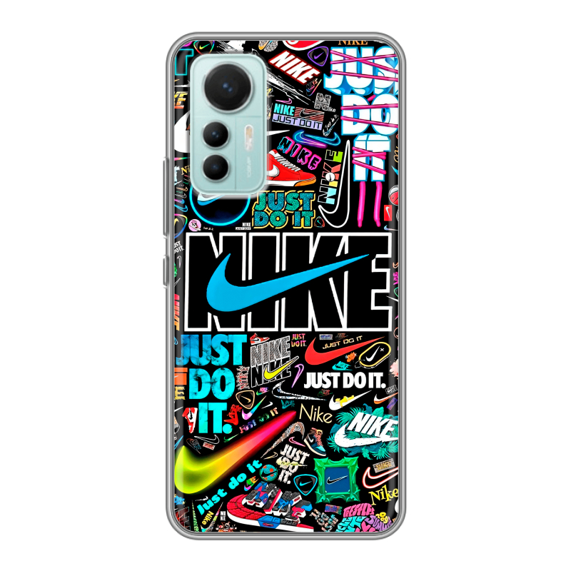 Силиконовый чехол на Xiaomi 12 Lite с принтом найк nike черный Силиконовый чехол на Xiaomi 12 Lite с принтом найк nike черный