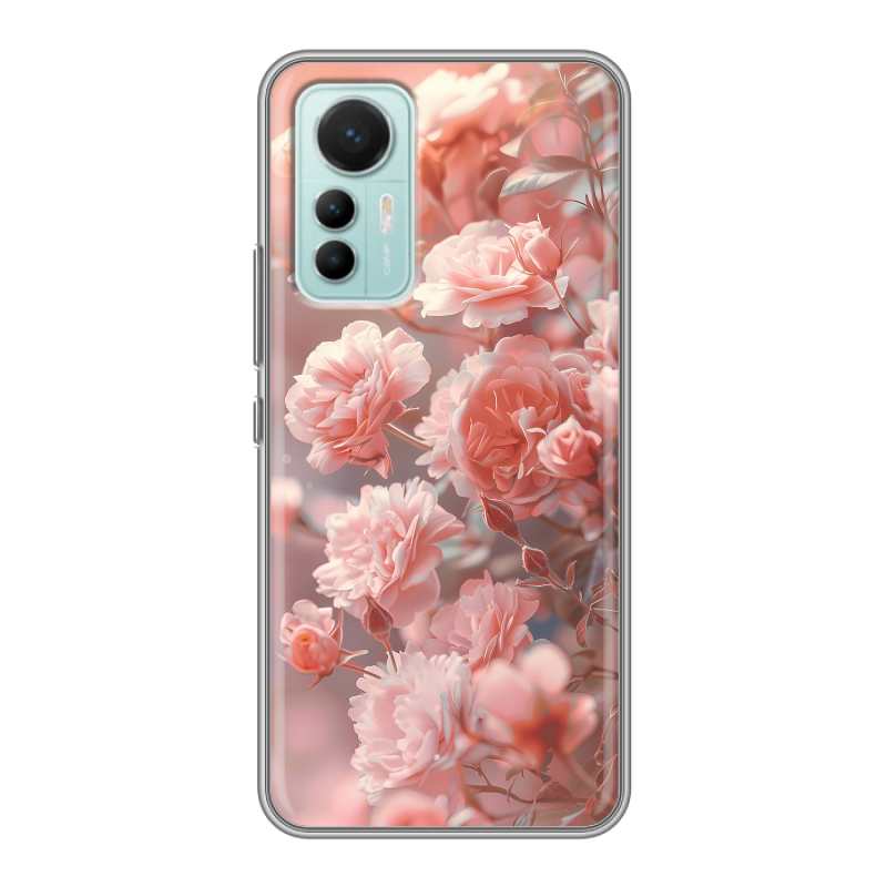 Силиконовый противоударный чехол на Xiaomi 12 Lite с принтом Розовые розы Силиконовый противоударный чехол на Xiaomi 12 Lite с принтом Розовые розы
