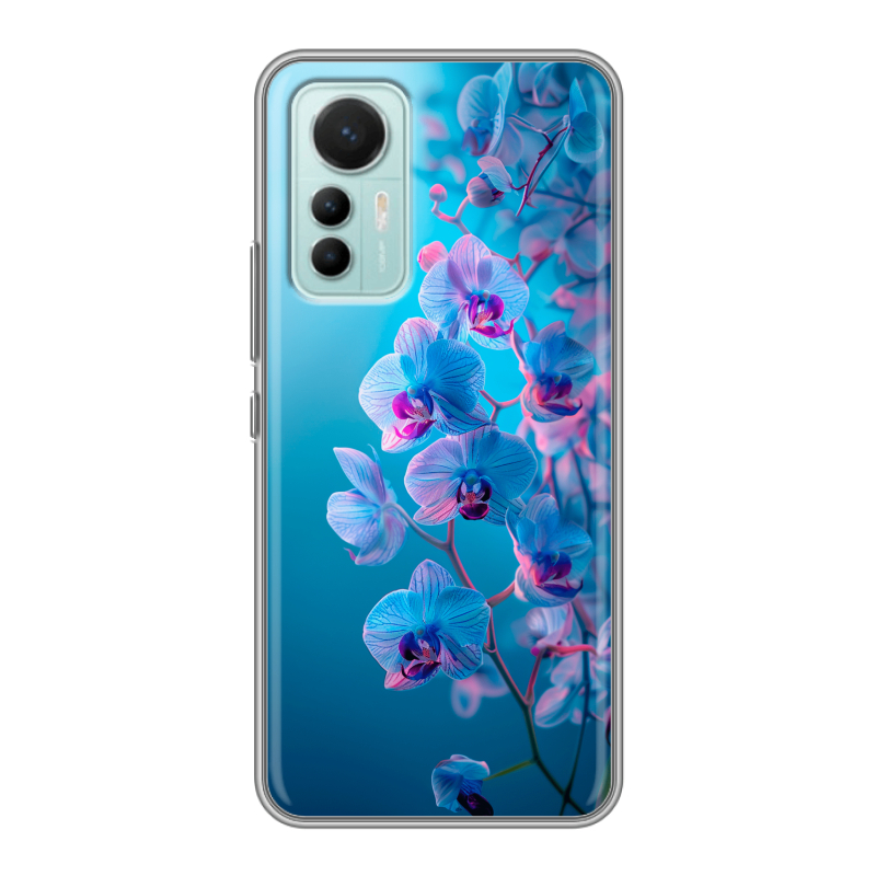 Силиконовый чехол на Xiaomi 12 Lite с принтом голубые орхидеи Силиконовый чехол на Xiaomi 12 Lite с принтом голубые орхидеи