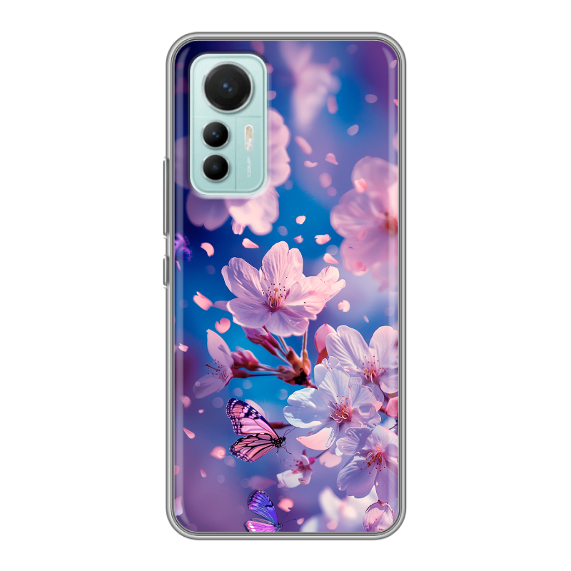 Силиконовый противоударный чехол на Xiaomi 12 Lite с принтом цветы бабочки Силиконовый противоударный чехол на Xiaomi 12 Lite с принтом цветы бабочки