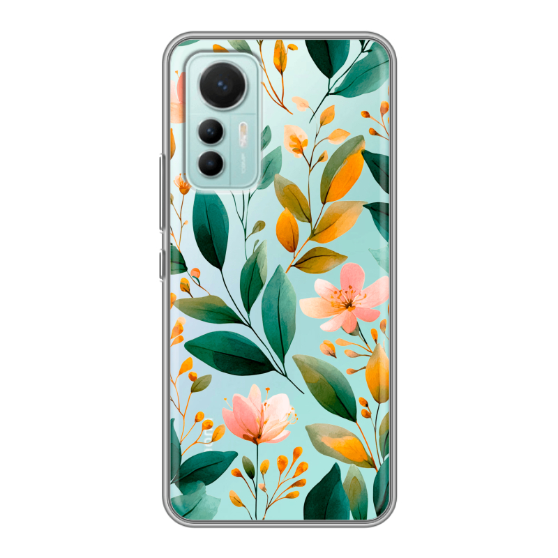 Силиконовый чехол на Xiaomi 12 Lite с принтом Цветы паттерн Силиконовый чехол на Xiaomi 12 Lite с принтом Цветы паттерн