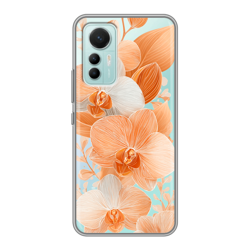 Силиконовый чехол на Xiaomi 12 Lite с принтом Бежевые цветы Силиконовый чехол на Xiaomi 12 Lite с принтом Бежевые цветы
