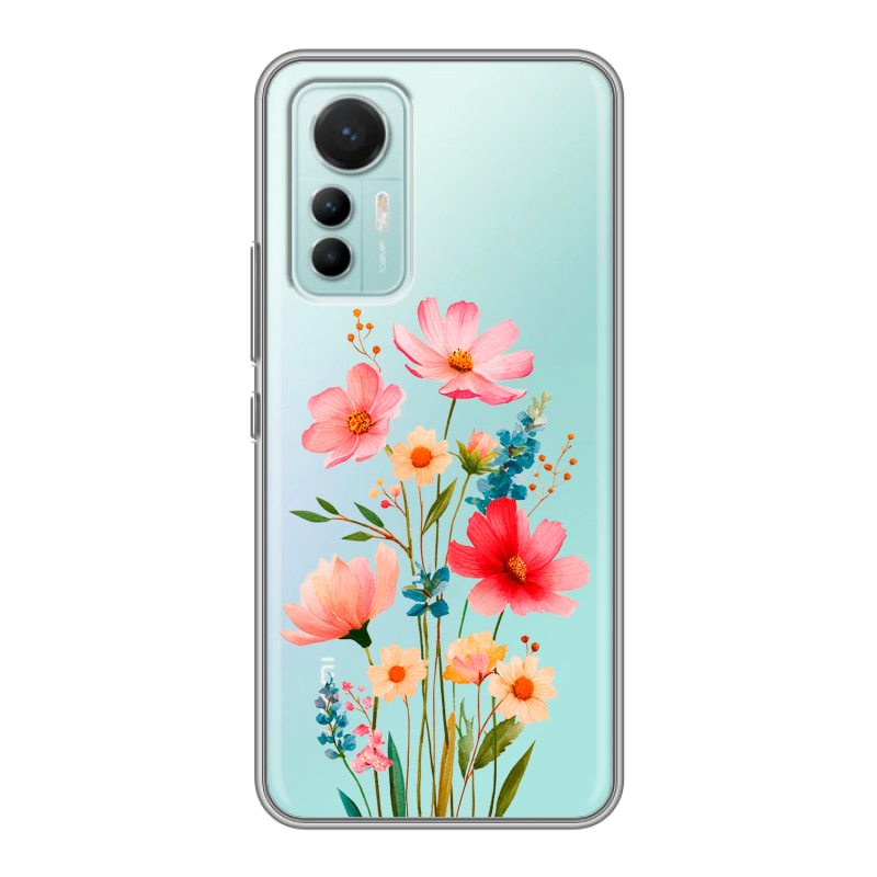 Силиконовый противоударный чехол на Xiaomi 12 Lite с принтом Цветы Силиконовый противоударный чехол на Xiaomi 12 Lite с принтом Цветы