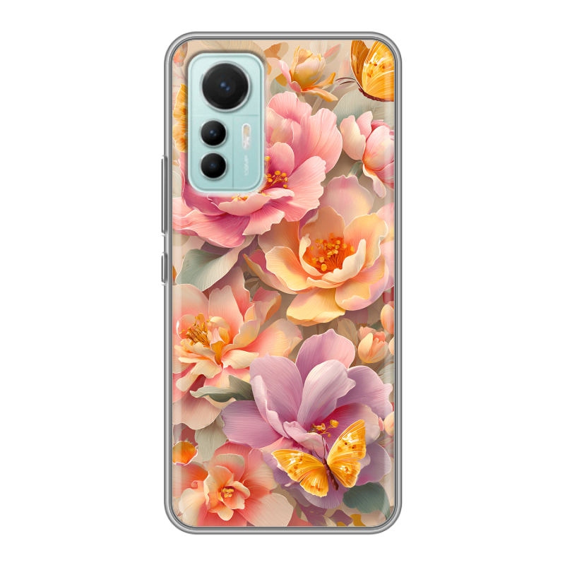 Силиконовый чехол на Xiaomi 12 Lite с принтом Цветы и бабочки Силиконовый чехол на Xiaomi 12 Lite с принтом Цветы и бабочки