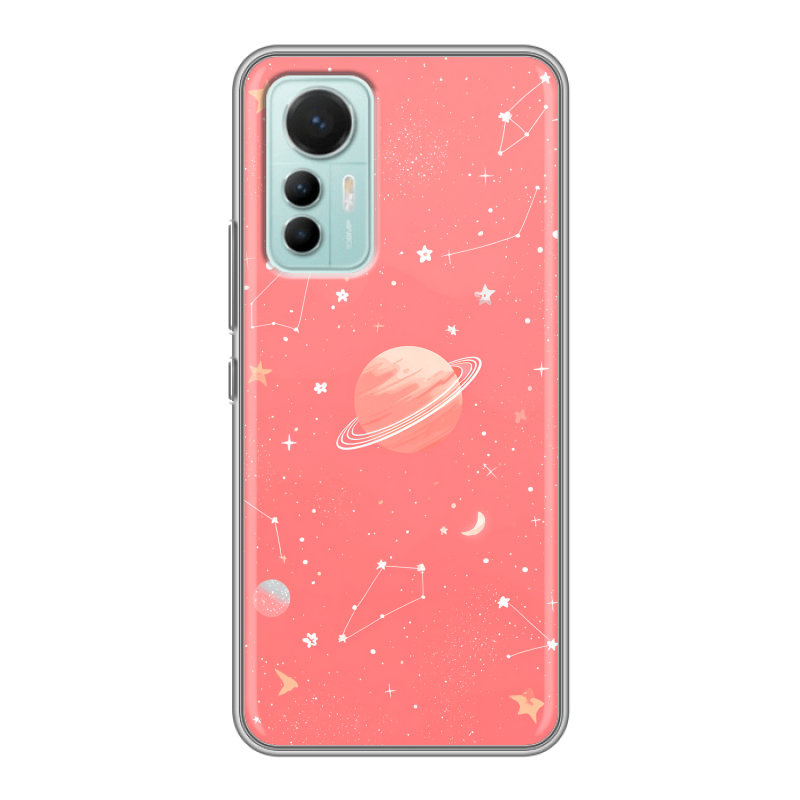 Силиконовый противоударный чехол на Xiaomi 12 Lite с принтом Розовый космос Силиконовый противоударный чехол на Xiaomi 12 Lite с принтом Розовый космос