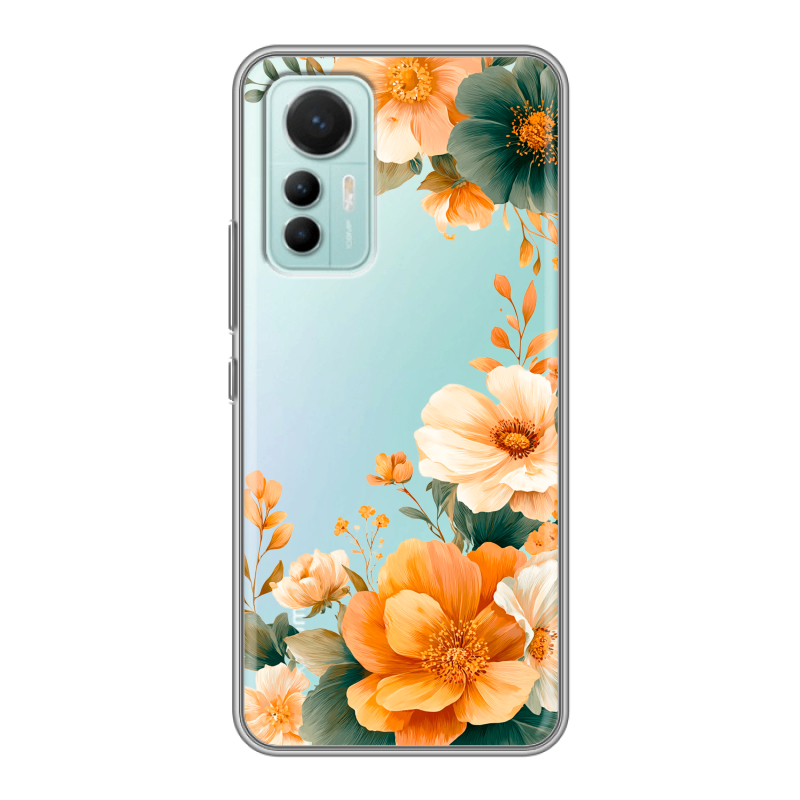 Силиконовый противоударный чехол на Xiaomi 12 Lite с принтом Цветы принт Силиконовый противоударный чехол на Xiaomi 12 Lite с принтом Цветы принт