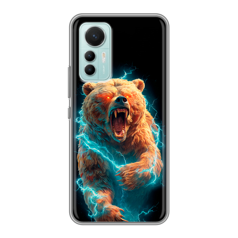 Силиконовый противоударный чехол на Xiaomi 12 Lite с принтом Медведь Силиконовый противоударный чехол на Xiaomi 12 Lite с принтом Медведь