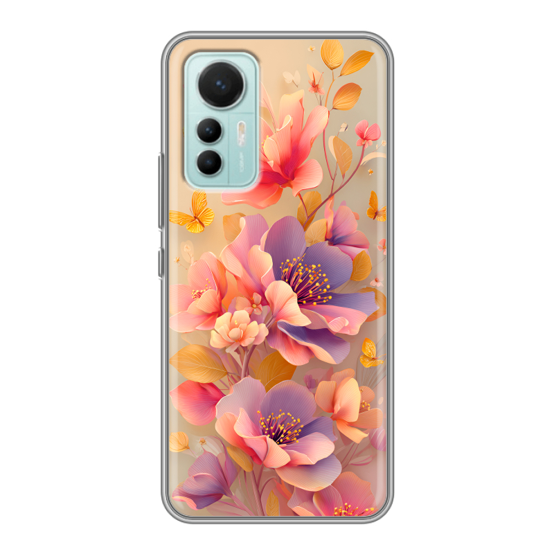 Силиконовый чехол на Xiaomi 12 Lite с принтом Цветы и бабочки Силиконовый чехол на Xiaomi 12 Lite с принтом Цветы и бабочки