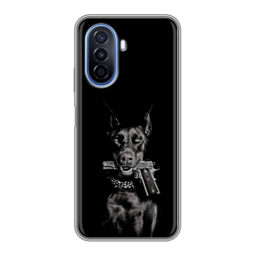 Силиконовый чехол на Huawei Nova Y70 с принтом Доберман и пистолет Силиконовый чехол на Huawei Nova Y70 с принтом Доберман и пистолет