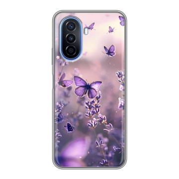 Силиконовый чехол на Huawei Nova Y70 с принтом бабочки и лаванда Силиконовый чехол на Huawei Nova Y70 с принтом бабочки и лаванда