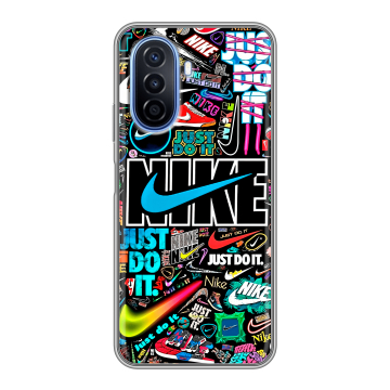 Силиконовый чехол на Huawei Nova Y70 с принтом найк nike черный Силиконовый чехол на Huawei Nova Y70 с принтом найк nike черный