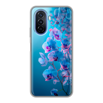 Силиконовый чехол на Huawei Nova Y70 с принтом голубые орхидеи Силиконовый чехол на Huawei Nova Y70 с принтом голубые орхидеи