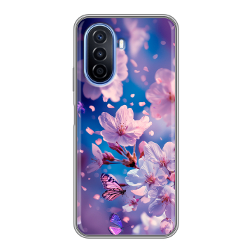 Силиконовый чехол на Huawei Nova Y70 с принтом цветы бабочки Силиконовый чехол на Huawei Nova Y70 с принтом цветы бабочки