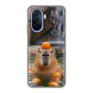 Силиконовый чехол на Huawei Nova Y70 с принтом Капибара с апельсином Силиконовый чехол на Huawei Nova Y70 с принтом Капибара с апельсином