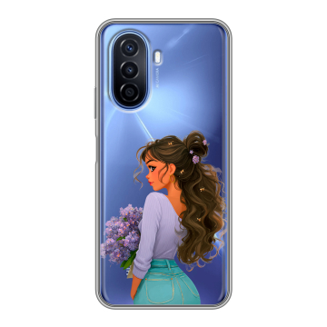 Силиконовый чехол на Huawei Nova Y70 с принтом девушка цветы Силиконовый чехол на Huawei Nova Y70 с принтом девушка цветы