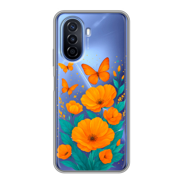 Силиконовый чехол на Huawei Nova Y70 с принтом цветы бабочки Силиконовый чехол на Huawei Nova Y70 с принтом цветы бабочки