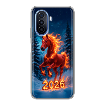 Силиконовый чехол на Huawei Nova Y70 с принтом Новый год коня