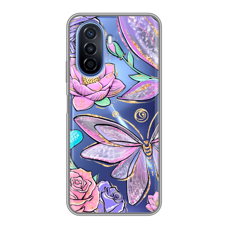 Силиконовый чехол на Huawei Nova Y70 с принтом Бабочки и цветы Силиконовый чехол на Huawei Nova Y70 с принтом Бабочки и цветы