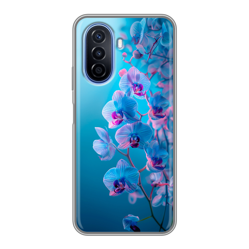 Силиконовый чехол на Huawei Nova Y70 с принтом голубые орхидеи Силиконовый чехол на Huawei Nova Y70 с принтом голубые орхидеи