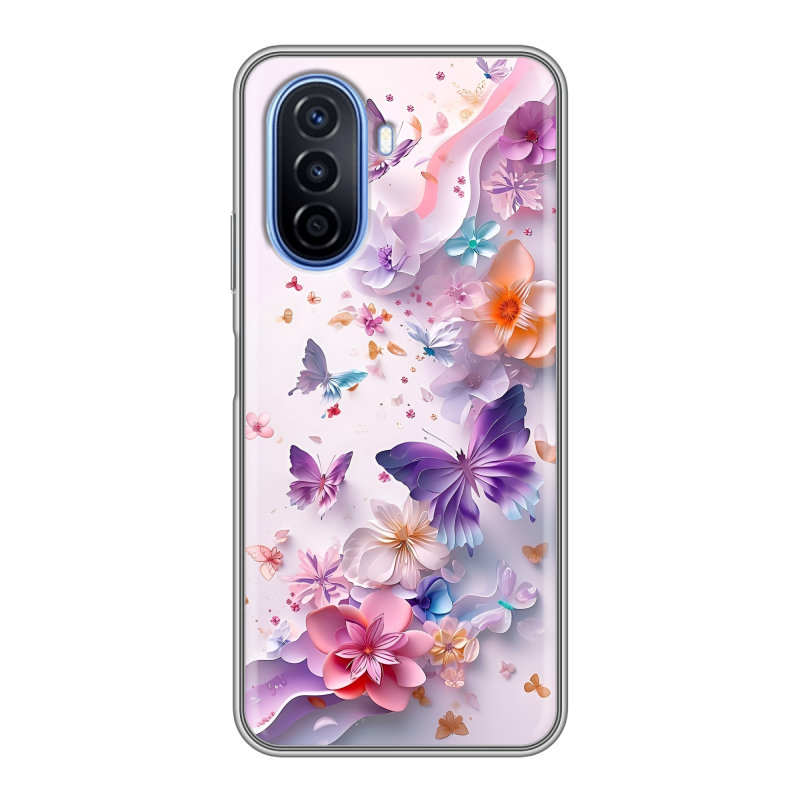 Силиконовый чехол на Huawei Nova Y70 с принтом цветы бабочки Силиконовый чехол на Huawei Nova Y70 с принтом цветы бабочки