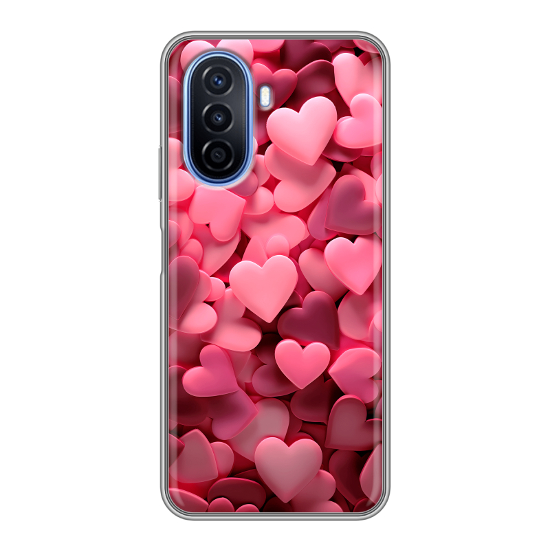 Силиконовый чехол на Huawei Nova Y70 с принтом розовые сердечки Силиконовый чехол на Huawei Nova Y70 с принтом розовые сердечки