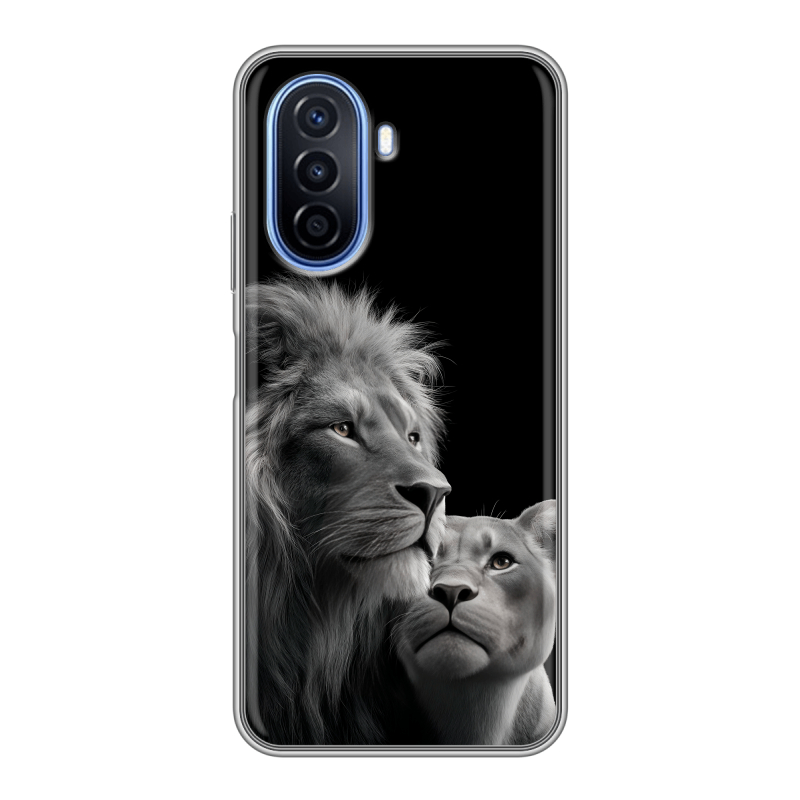 Силиконовый чехол на Huawei Nova Y70 с принтом Лев кошки Силиконовый чехол на Huawei Nova Y70 с принтом Лев кошки
