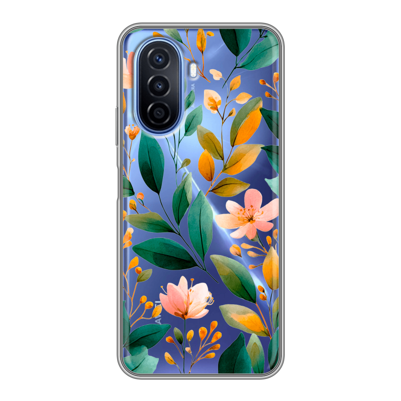 Силиконовый чехол на Huawei Nova Y70 с принтом Цветы паттерн Силиконовый чехол на Huawei Nova Y70 с принтом Цветы паттерн