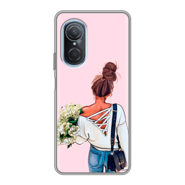 Силиконовый чехол на Huawei Nova 9 SE с принтом Девушка и букет Силиконовый чехол на Huawei Nova 9 SE с принтом Девушка и букет