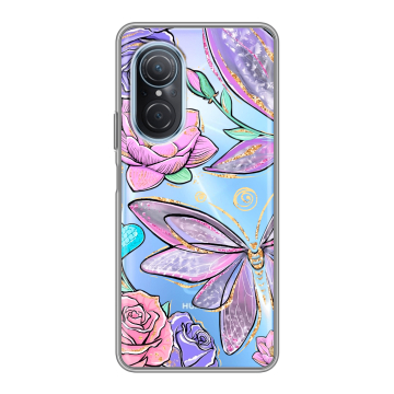 Силиконовый чехол на Huawei Nova 9 SE с принтом Бабочки и цветы