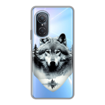 Силиконовый чехол на Huawei Nova 9 SE с принтом Волк в лесу
