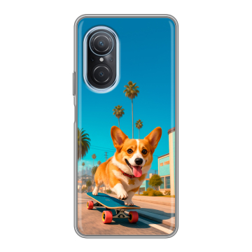 Силиконовый чехол на Huawei Nova 9 SE с принтом Корги на скейте