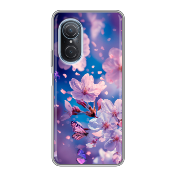 Силиконовый чехол на Huawei Nova 9 SE с принтом цветы бабочки