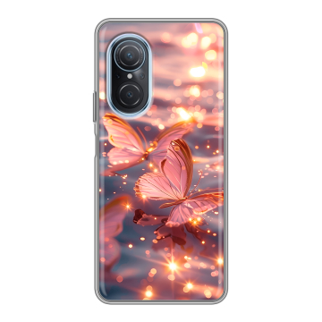 Силиконовый чехол на Huawei Nova 9 SE с принтом бабочки розовые
