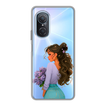 Силиконовый чехол на Huawei Nova 9 SE с принтом девушка цветы