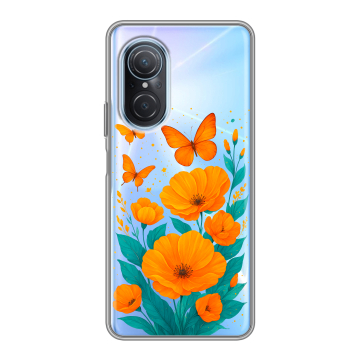 Силиконовый чехол на Huawei Nova 9 SE с принтом цветы бабочки